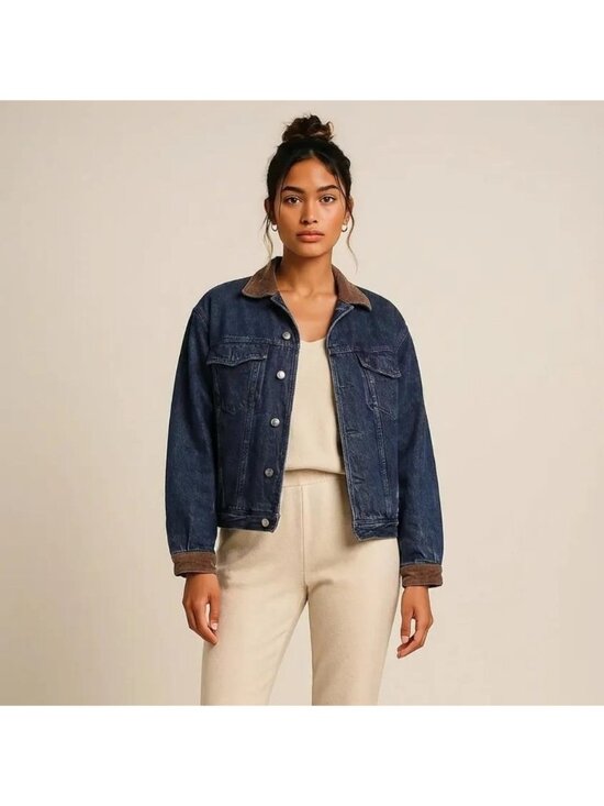 Trussardi Jackets & Blazers - Denim Jean Jacket with Leather Collar Quilted Lining Vintage
